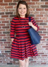 Blue bag to red striped dress