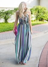 Long chiffon dress in colored stripes