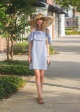 Dress with white-blue vertical stripes