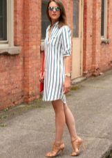 Dress with blue white vertical stripes
