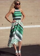 Dress medium length in green, black, white stripes