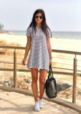 Sneakers to the striped dress