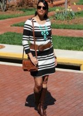 Black and white horizontal striped dress for full