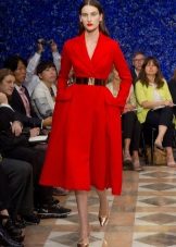 Red dress in new bow style with long sleeves and full skirt