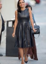 Mid-Length Pleated Leather Dress