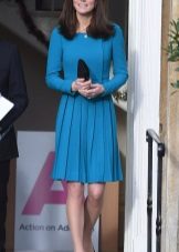 Blue dress with a pleated skirt medium length