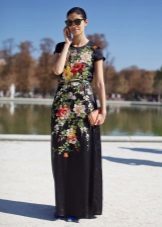 Black long casual dress with floral print