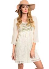 Beige dress, flared from the chest