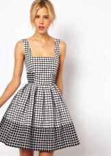 Black and white check flared dress