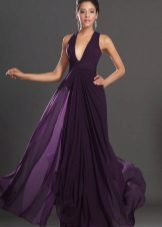 Flared purple dress is long to the floor