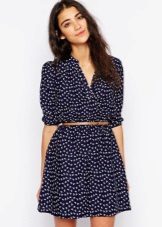 Blue flared dress with belt