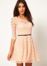 Beige flared dress with belt