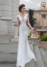Summer lace wedding dress with a neckline