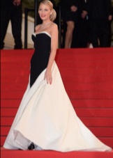 Long two-tone bustier dress with a train