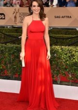 Long red dress with straps and sun skirt