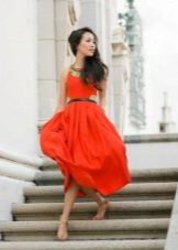 Summer red dress with a skirt the sun