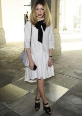 White dress with low waist full skirt