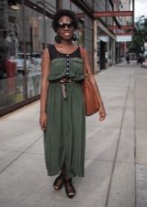 Military style dress for women with a rectangular figure and a belly that stands out