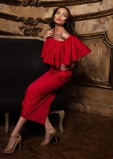 Winter evening dress with open shoulders