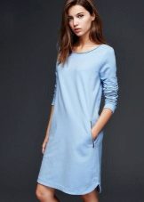 blue dress from footer with a wide neck