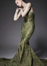 green brocade mermaid dress
