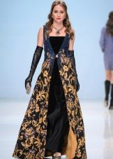 evening dress in black and gold brocade