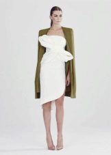Green coat to white dress