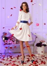 Blue belt to white short dress