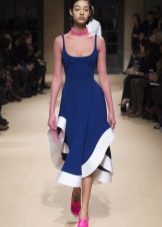 Pink shoes with blue sheath dress