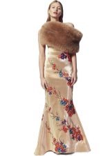 Fur Cape to Beige Sheath Dress