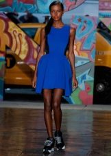 Sneakers to a blue dress short