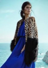 Fur coat to blue dress