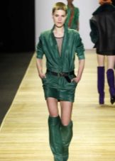 Boots in tone to the green dress