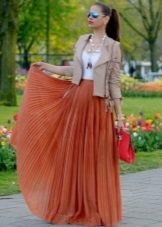 orange long summer skirt, pleated