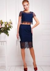 black and blue set with lace pencil skirt