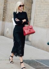 black long lace pencil skirt