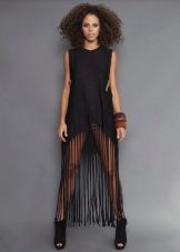 Black dress with fringed fabric