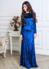 Dress from velor blue to the floor