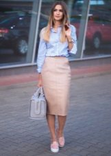 Beige straight leather skirt