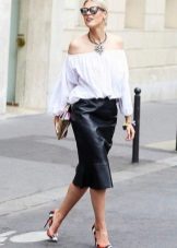 Black straight leather skirt