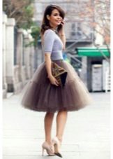 fluffy dark organza midi skirt