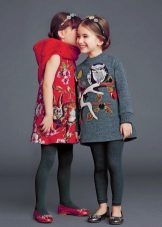 Winter tweed dresses with a print for girls