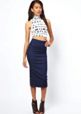 medium length denim pencil skirt