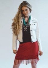 Red mini skirt with fringe