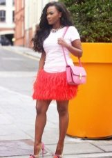 Red mini skirt with fringe
