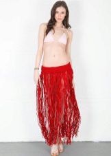 Red beach skirt with fringe