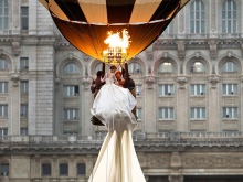 Extraordinarily long wedding dress