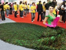 Peacock feather wedding dress