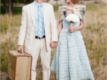 Blue wedding dress in combination with the groom's outfit