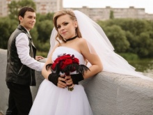Wedding dress with black accessories
